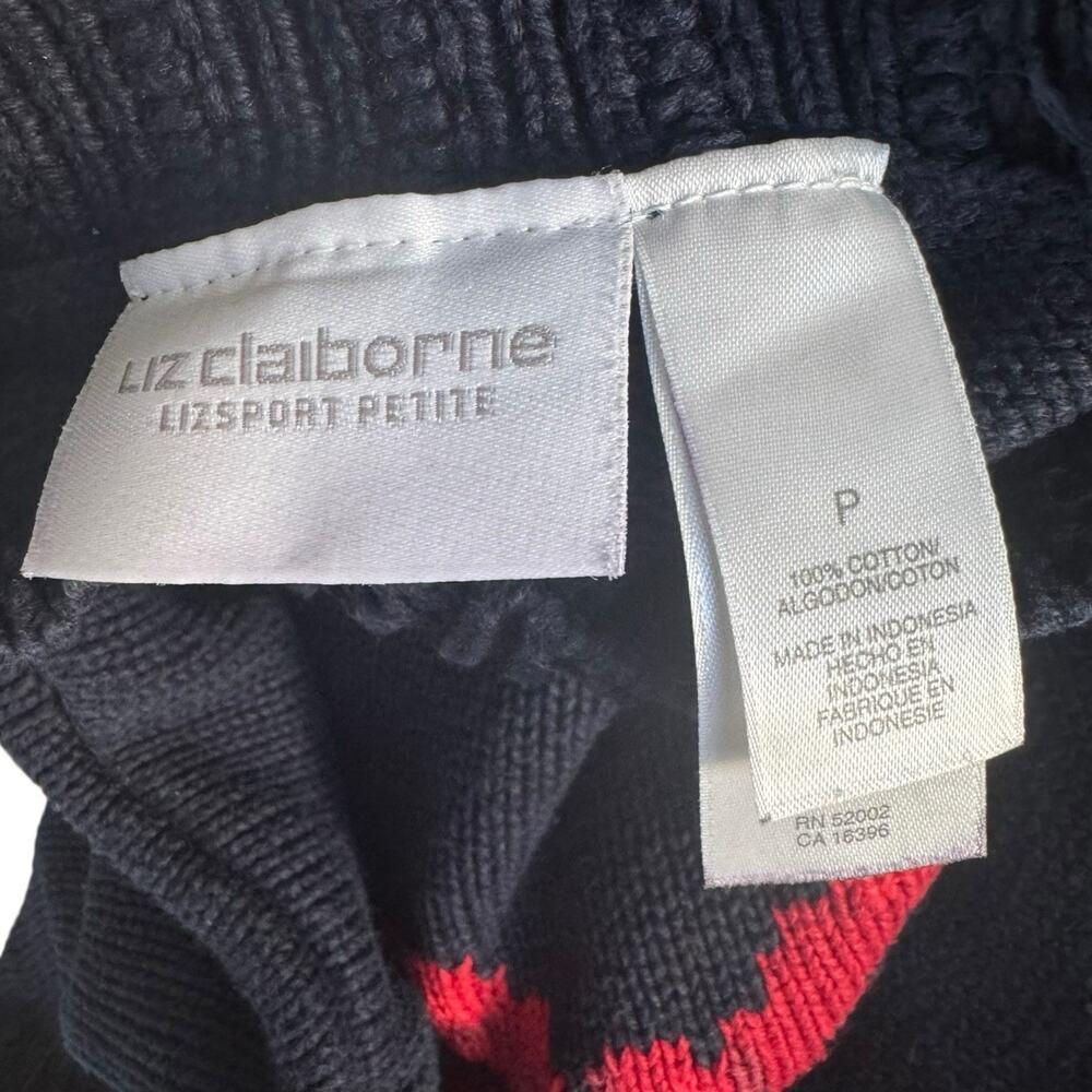 Liz Claiborne Women’s Christmas Ornament Pullover Knit Sweater Navy Small Petite - Picture 6 of 11